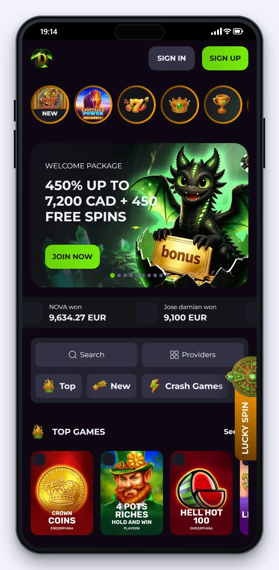google pay casinos: Drakaris lobby on a phone