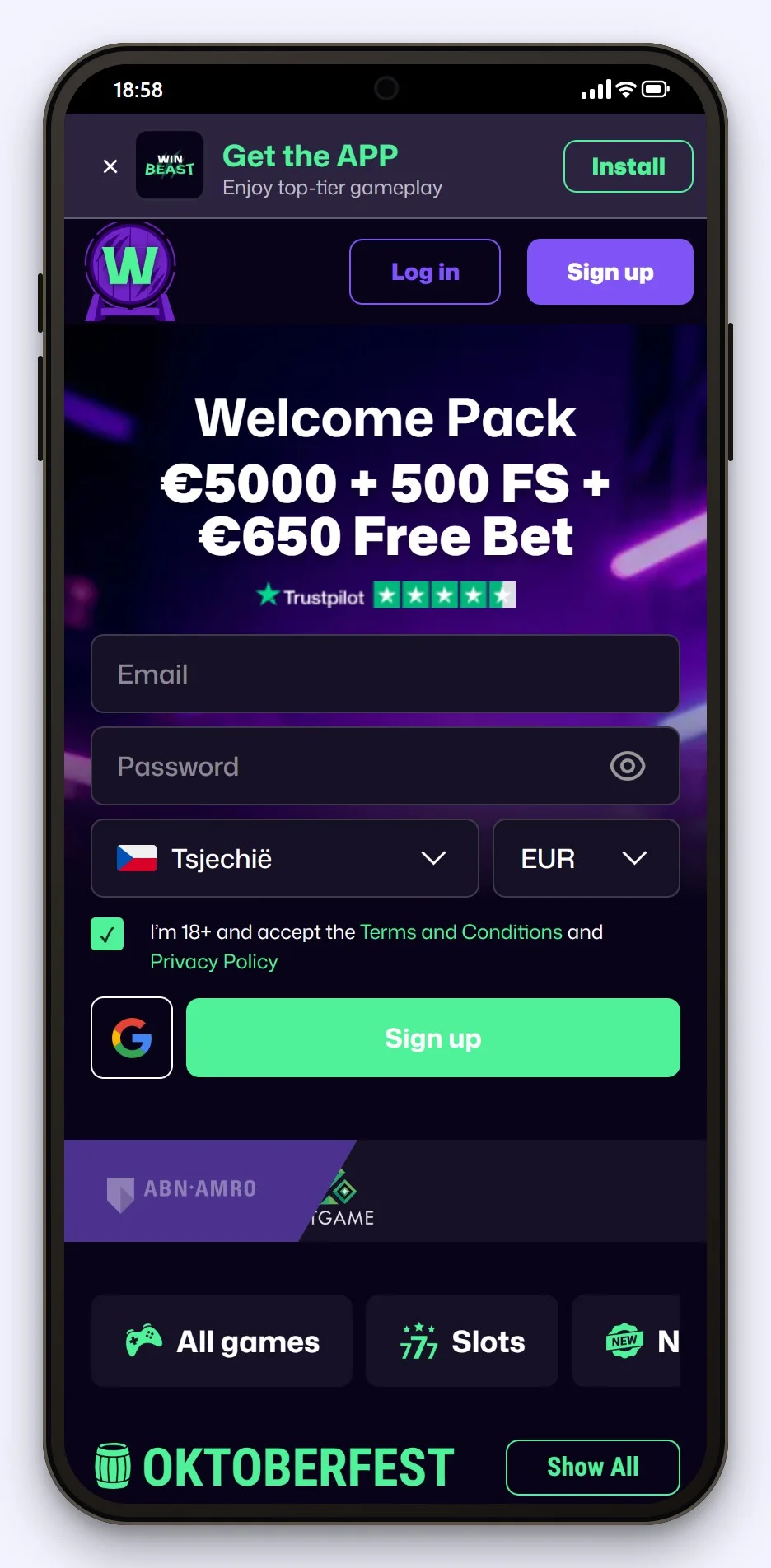 casino google pay: WinBeast lobby v mobilu