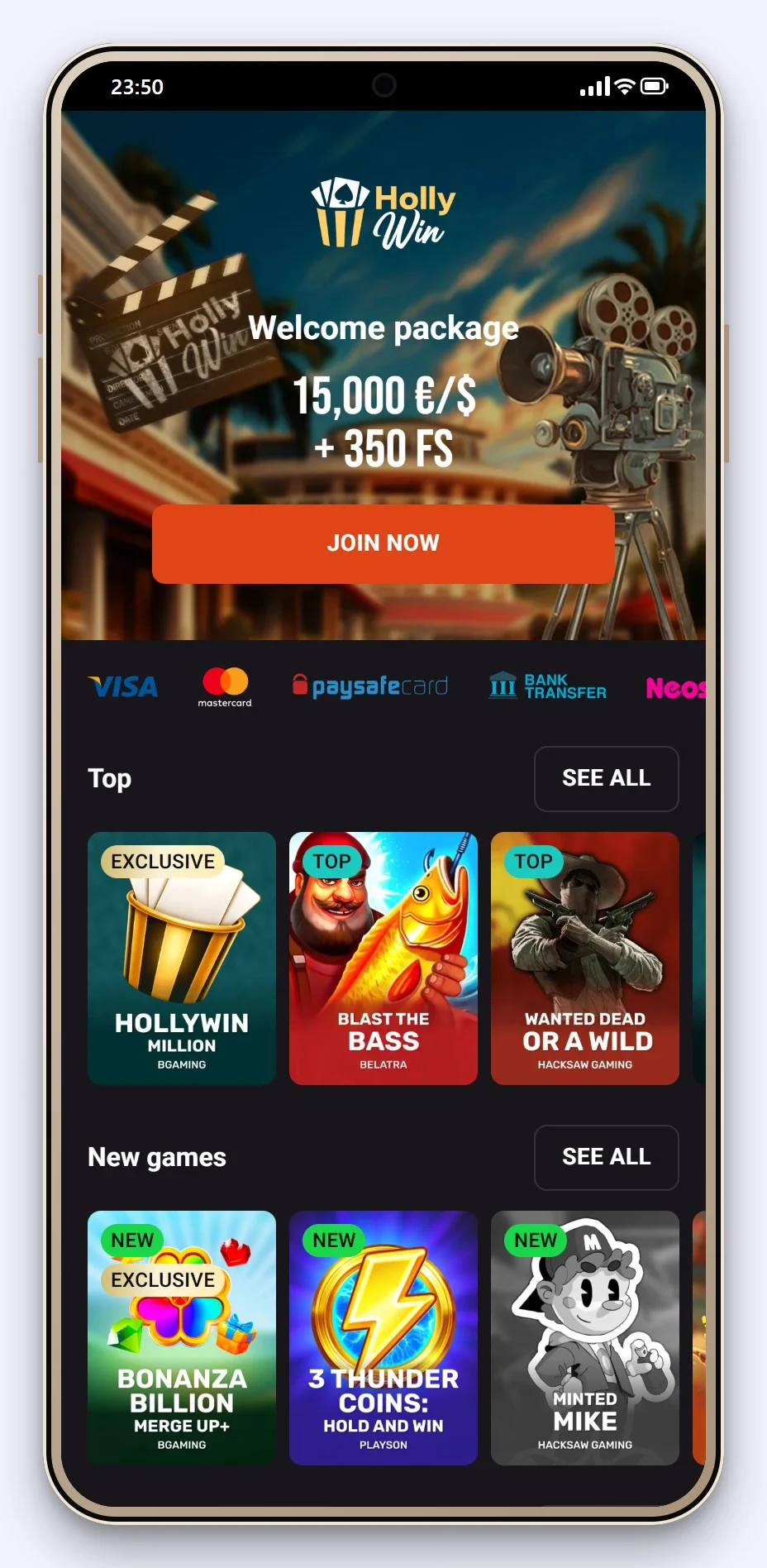 google pay casino: Hollywin lobby i mobilen