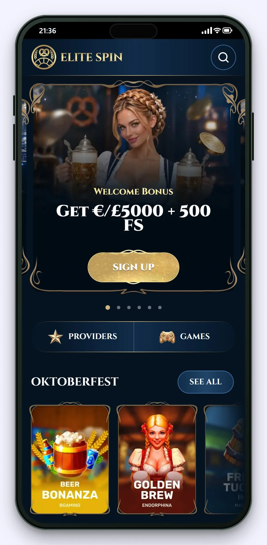 google pay casino: EliteSpin lobby on a phone